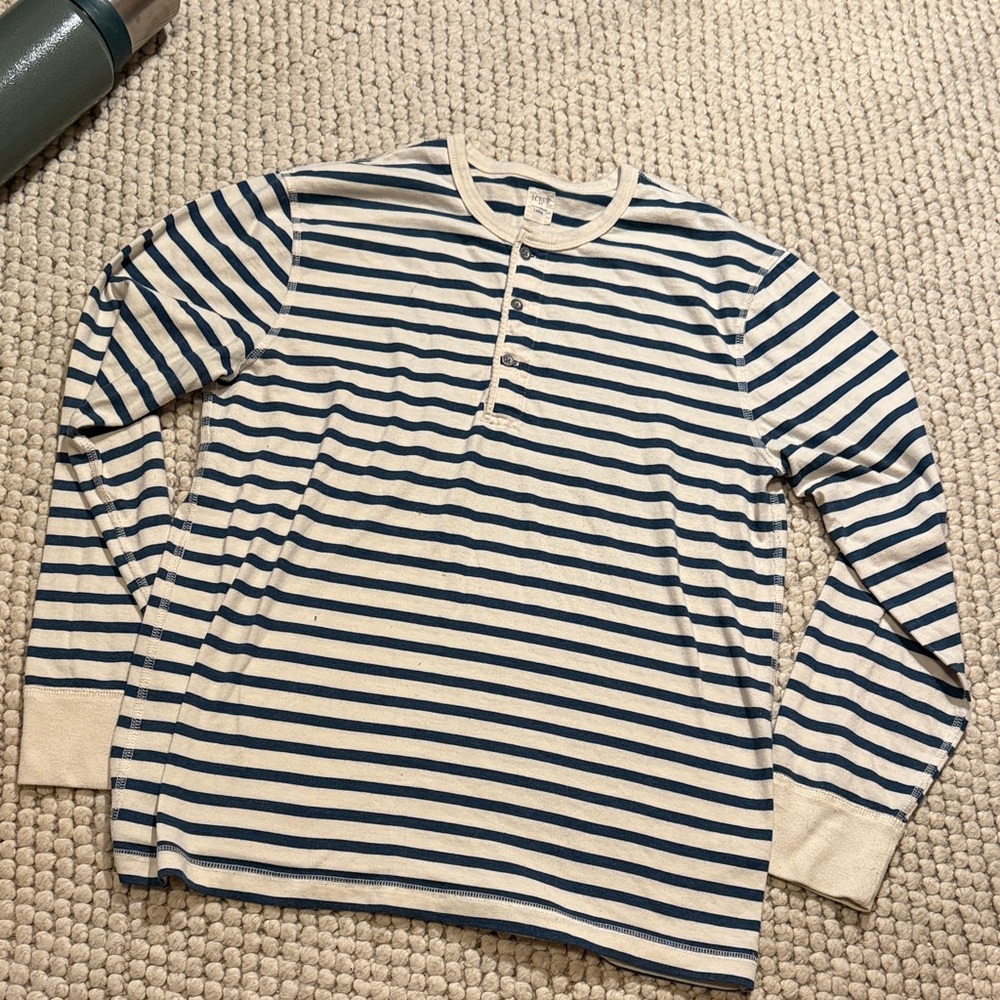 J. Crew Navy and Cream Striped Henley
